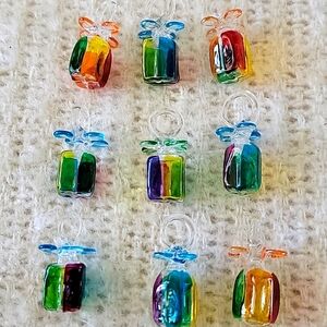 9 Hand Blown Glass Mini Tree Ornaments